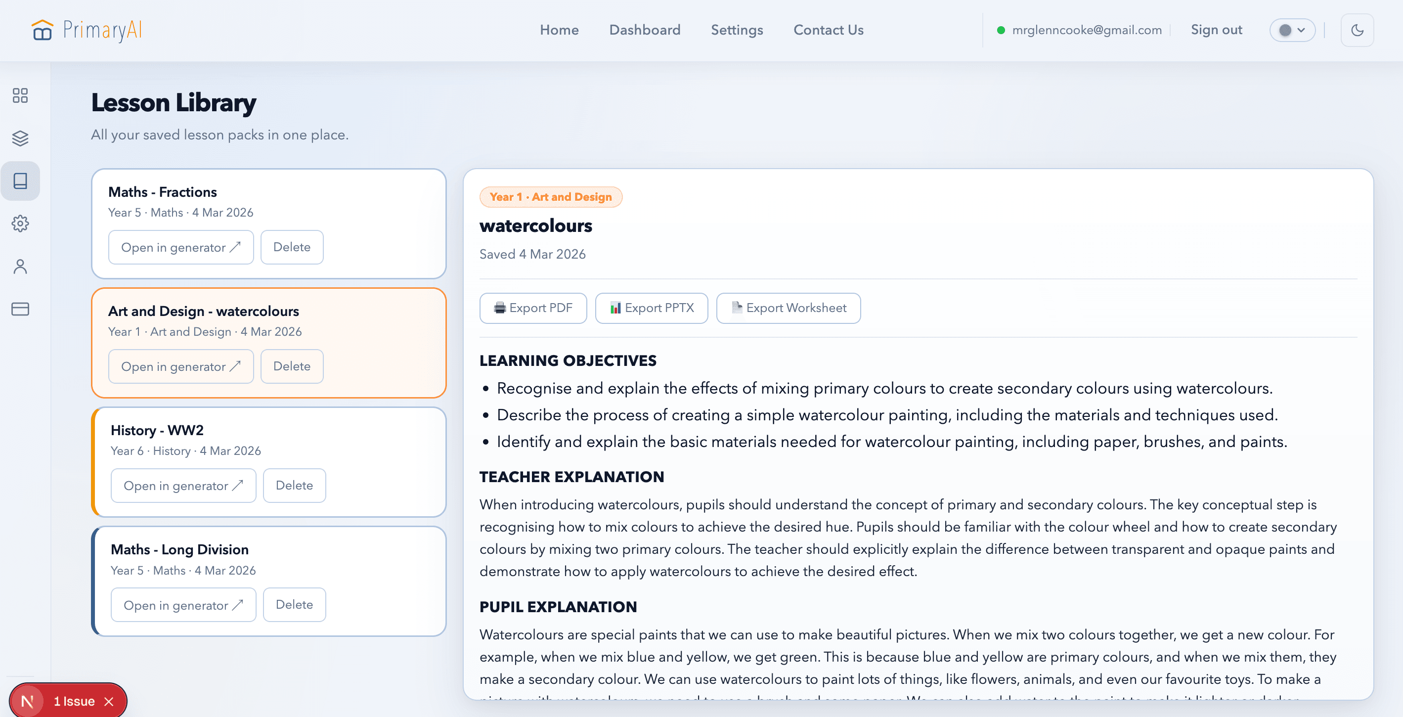 PrimaryAI current dashboard screen