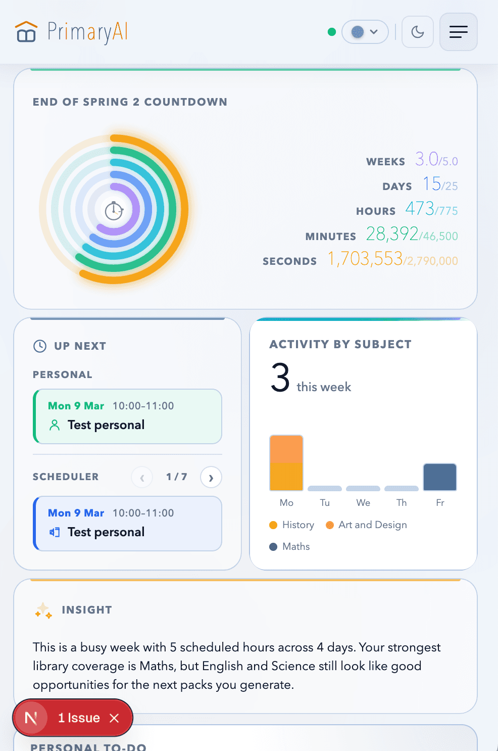 PrimaryAI on a mobile phone showing schedule and resources
