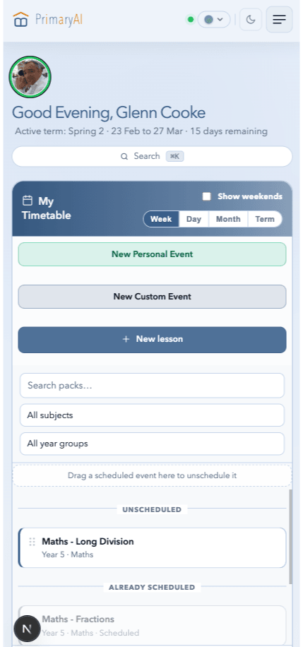 PrimaryAI current dashboard screen on mobile